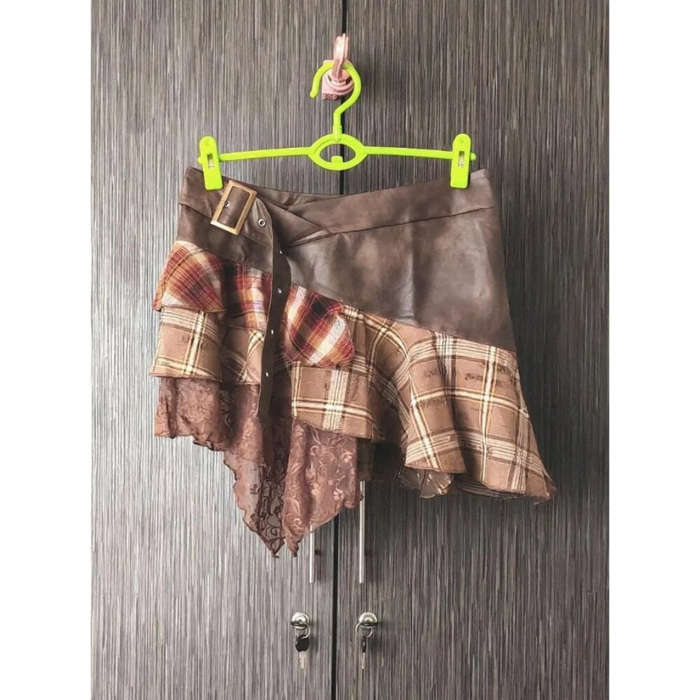 Vintage Bohemian Lace Mini Skirt – Asymmetrical A-Line with Belt